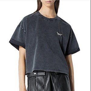 The Kooples Women's Black Cotton T-shirt with Jersey and Safety Pins 3 US 8
